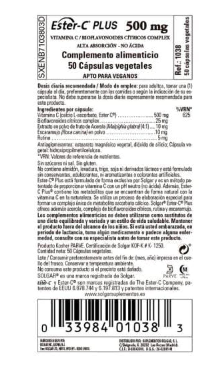 ESTER-C PLUS 500MG VITAMINA C 50 CAPSULAS - Imagen 2