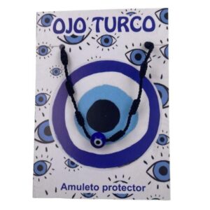PULSERA 7 NUDOS NEGRA CON BOLA DE OJO TURCO