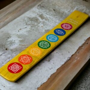 QUEMADOR INCIENSO TABLILLA MADERA 7 CHAKRAS AMARILLO