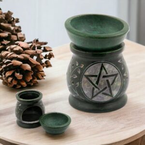 QUEMADOR ACEITE PIEDRA PENTAGRAMA VERDE